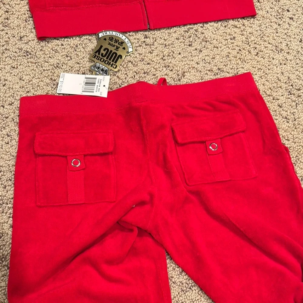 JUICY COUTURE Russian Red Terry Basic Tracksuit Top XL Bottom L - Picture 5 of 9
